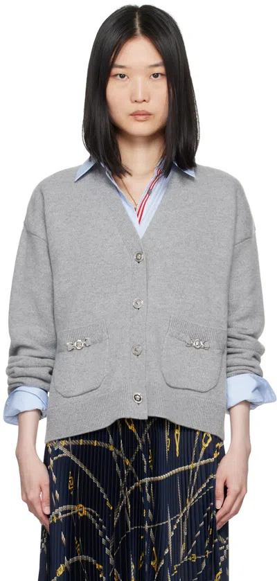 Versace Medusa-plaque Cashmere-blend Cardigan In Grey
