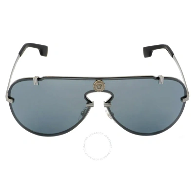 Versace Gray Mirrored Black Shield Men's Sunglasses Ve2243 10016g 43 In Black / Gray / Gun Metal / Gunmetal