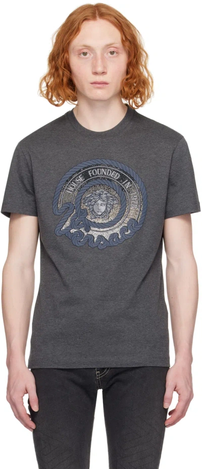 Versace Gray Nautical Medusa T-shirt In 1e210-dark Grey Mela