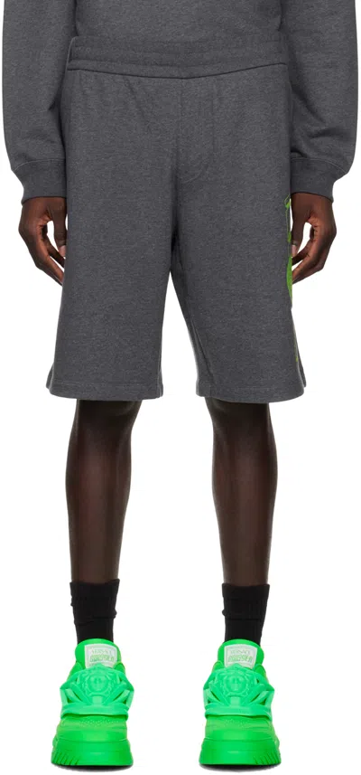 Versace Gray Printed Shorts In 1e+210 Dark Grey Mel