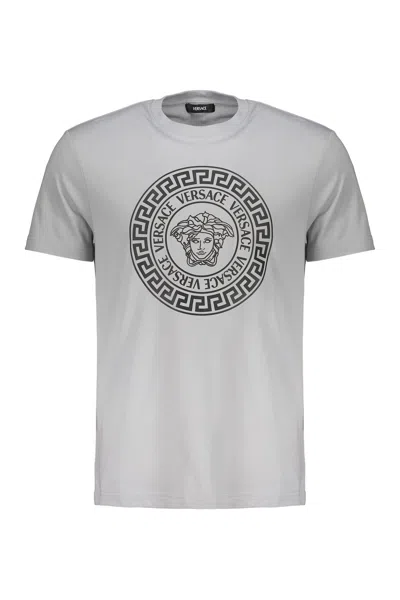 Versace Gray Soft T-shirt With Elegant Circular Design