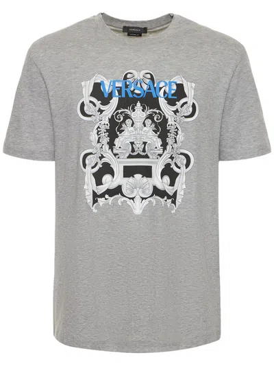 Versace Gray T-shirt With Vibrant Creative Print In Multi