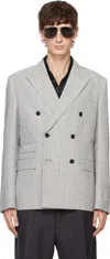 Versace Center Vent Peak Lapel Double-breasted Blazer In 1eb60-concrete Mela