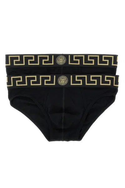 Versace 'greca' 2-pack Briefs Set In Black
