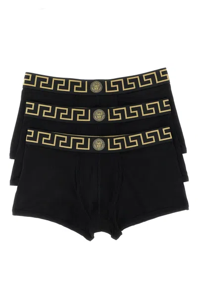 Versace 'greca' 3-pack Boxer Set In Black