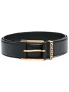 Versace Greca Accent Leather Belt In Black