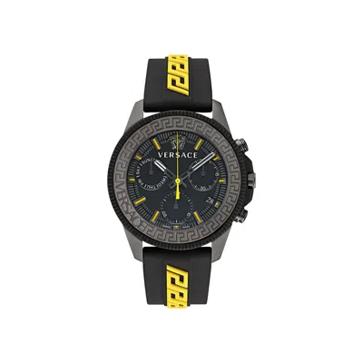 Pre-owned Versace Greca Action Chrono Silicone Watch 'gun' | Black | Men's Size Onesize
