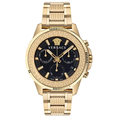 Versace Greca Action Chronograph Quartz Black Dial Men's Watch Ve3j00622 In Black / Champagne / Gold Tone