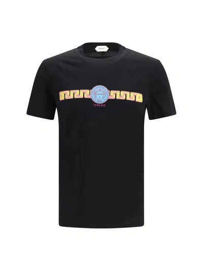 Versace Greca And Medusa Logo Print T-shirt In Black