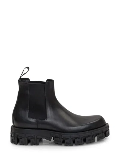 Versace Greca Ankle Boot In Black