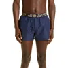 Versace Blue Swim Trunks With Greca And Medusa Head Print On Elastic Waistband In Nylon In Blu/gold