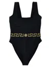 Versace Black One-piece Swimsuit With Greca And Medusa Band