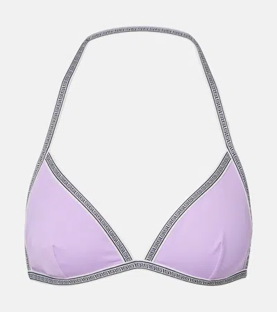 Versace Greca Bikini Top In Blue