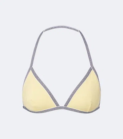 Versace Greca-printed Triangle Bikini Top In Yellow