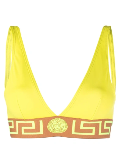 Versace Greca Bikini Top In Yellow & Orange