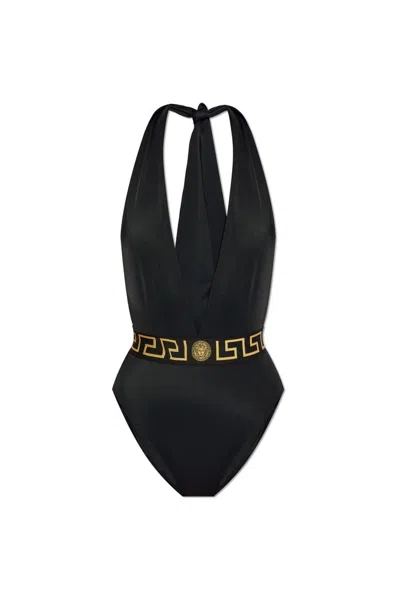Versace Greca-trim Swimsuit In Black