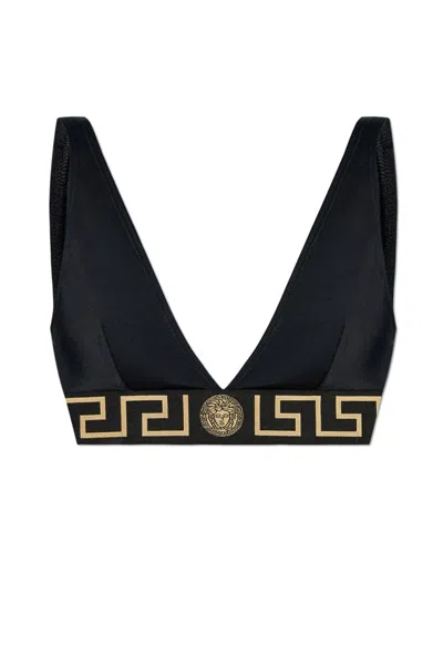 Versace Logo-underband Bikini Top In Black