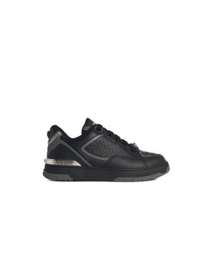 VERSACE 'GRECA' BLACK LEATHER BLEND SNEAKERS