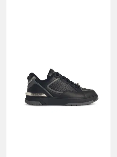 VERSACE VERSACE 'GRECA' BLACK LEATHER BLEND SNEAKERS