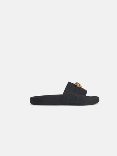 Versace 'greca' Black Rubber Slippers