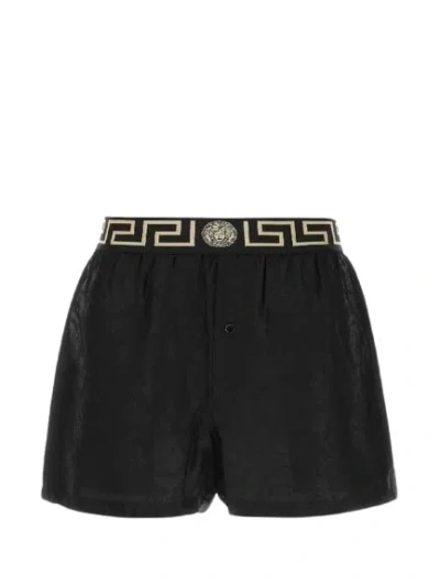 Versace Greca Border Barocco Pyjama Shorts In Black