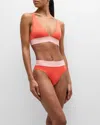 Versace Greca Border Bikini Top In 2rb10 Coral Dusty Rose Ivory