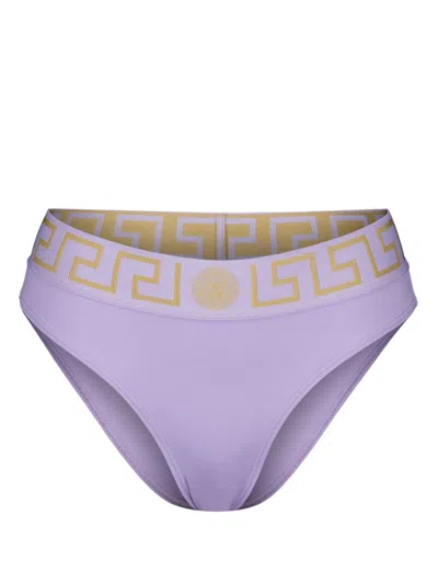 Versace Greca Border Bikini Bottoms In Purple