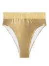 Versace Women Greca Border Bikini Bottoms With Metallic Finish In Metallic