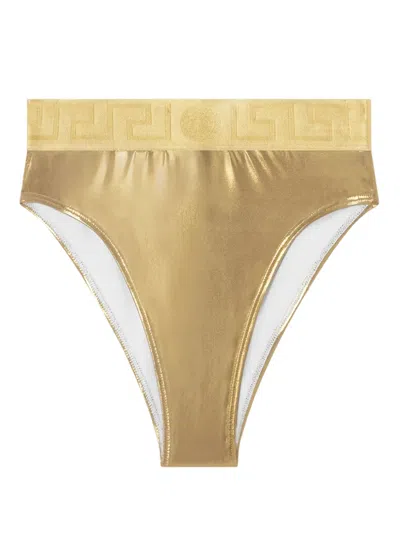 VERSACE GRECA BORDER BIKINI BOTTOMS WITH METALLIC FINISH