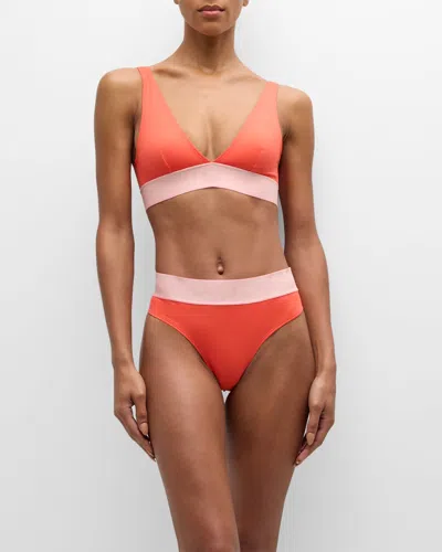 Versace Greca Border Bikini Top In 2rb10 Coral Dusty Rose Ivory