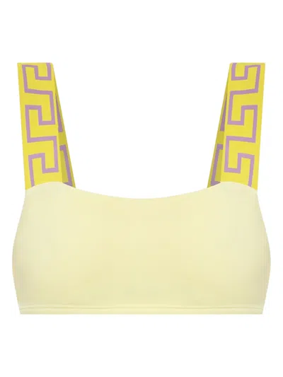Versace Greca Border Bikini Top In Yellow