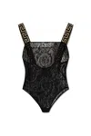 Versace Geometric Border Lace Bodysuit In Black