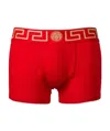 Versace Red Greca Border Long Boxers In Red