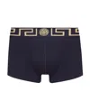 Versace Topeka Cotton Low Rise Logo Trunks In Black