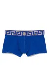 Versace Greca Border Stretched Boxer Briefs In Blue