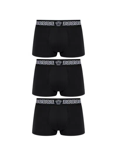Versace Greca Border Boxers (pack Of 3) In Black