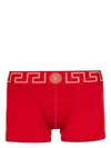 Versace Long Stretch Cotton Trunks In Red