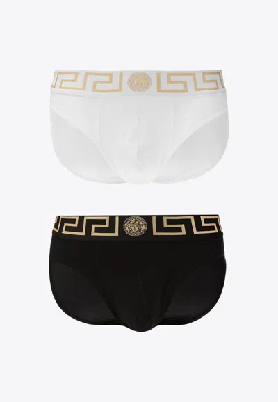 Versace Greca Border Briefs - Pack Of 2 In Multicolor