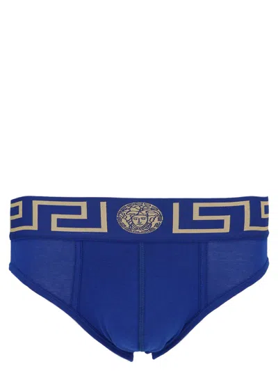 Versace Greca Border Briefs In Blue