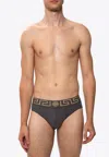 Versace Greca Border Briefs In Gray