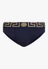 Versace Greca Border Briefs In Navy