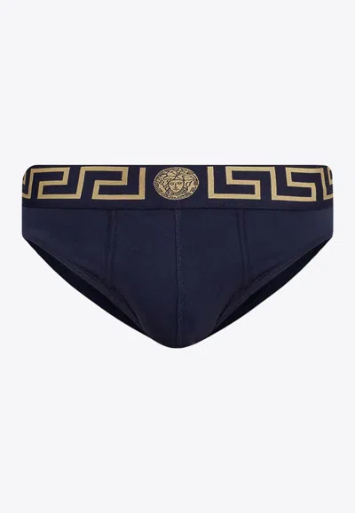 Versace Greca Border Briefs In Navy