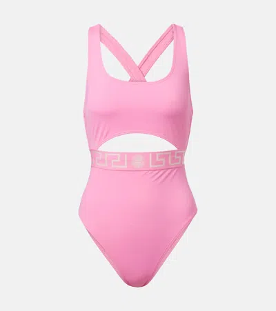 Versace Greca Border Cutout Swimsuit In Pink
