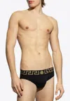 Versace Greca Border Elastic Waistband Briefs In Black