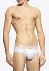 Versace White Swim Briefs With Greca Border And Medusa Motif In White