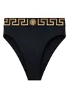 Versace Slip A Vita Alta Con Dettaglio Greca E Medusa In Cotone Stretch Nero Donna In Black