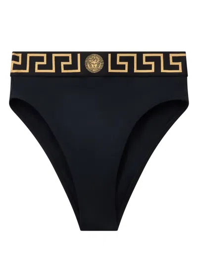 Versace Stretch Cotton Briefs With Logoed Elastic Band In Black