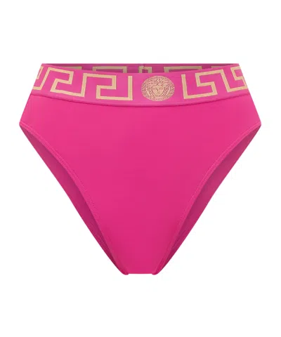 Versace Greca Border High-waist Bikini Briefs In Pink