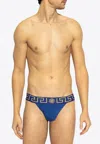 Versace Greek Key Low-rise Jock Strap In Blue