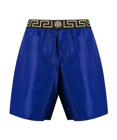 Versace Greca Border Knee-length Swim Shorts In Blue